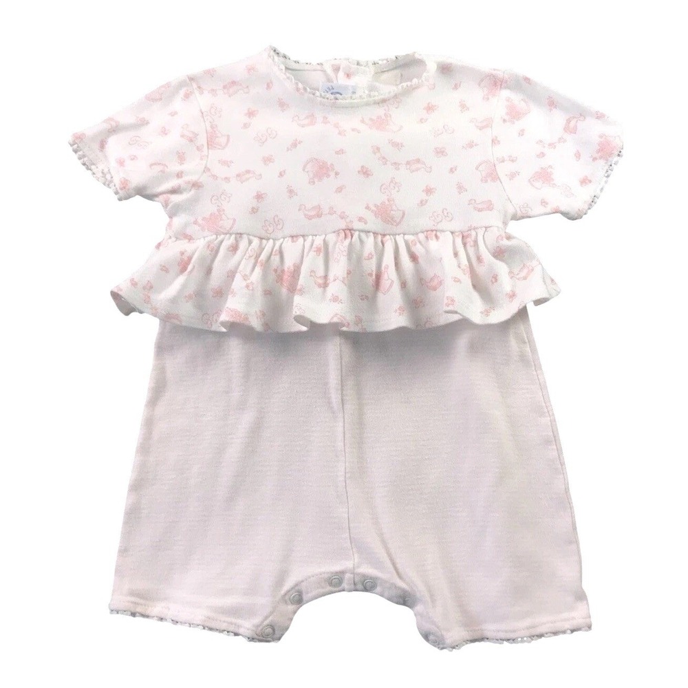 Vintage Petit Bateau Romper Duck Flowers Bodysuit Baby Girl 6 Months White‎ Pink